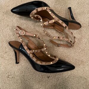 Arturo Chiang Black Patent Heels with Gold Studs
